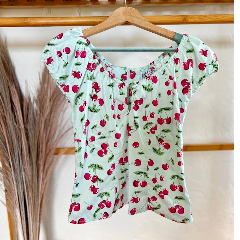 Hell Bunny Cherry Print Blouse - White and Red